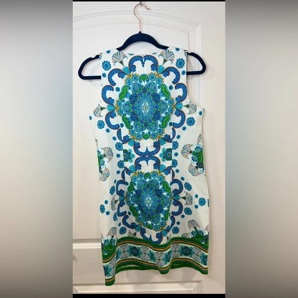 Maggy L Blue Green Paisley Print Shift Dress Size 8 | Bold Retro Boho Mod Look - Picture 6 of 9